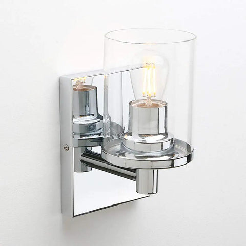 Set Of 2 Dope Modern Wall Sconces Vanity Lights With Clear Glass E26 Base Chrome Finish Hardwired Mount Fixtures For Living Room