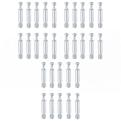 Heavy Duty 30 Pack 35mm Furniture Connectors With M6 Bolts Dowels Screws Metal Fasteners for cabinets, drawers, wardrobes in silver