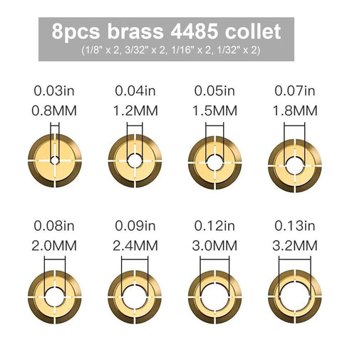8pcs brass 10 Piece Drill Chuck Collet Kit Replacement 4485 For Dremel Brass Quick Change Rotary sizes from 0.8mm to 3.2mm