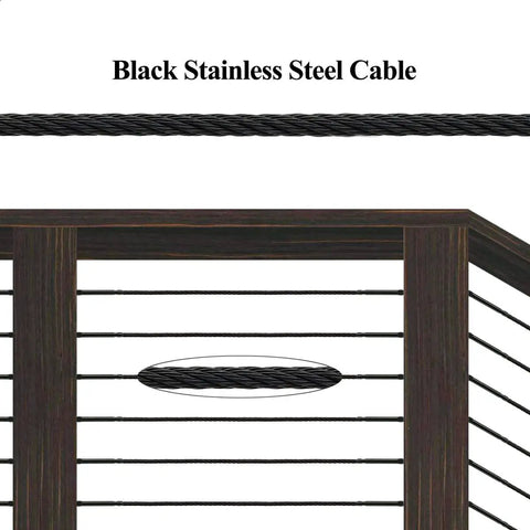 Black Stainless Steel Wire Rope Cable One Eighth Inch Seven By Seven Strand Construction For Black Cable Railing System 134 Feet Long With Hardware Kit Rustproof T316 Grade shown in railing installation