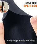 Hands demonstrating Woven Mesh Split Sleeve Wire Loom for High Temperature Automotive Harness and Home Cable Management, 25 Feet, Three Quarter Inch.