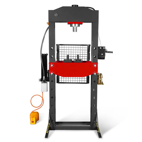 Beefy 30 Ton H Frame Air Hydraulic Shop Press With Hand Winch And Pin Kit Fully Welded Steel Frame Safety Guard Foot Pedal Control Movable Ram Head