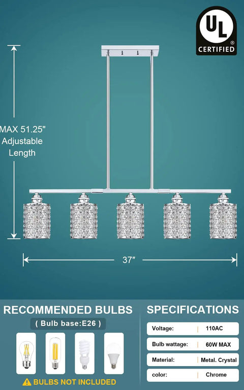 Five Light Polyhedral Opal Crystal Pendant Light Semi Flush Mount With Dope Chrome Finish specifications and dimensions