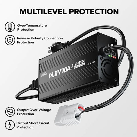 Beefy 14.6V 10A Lithium Battery Charger For LiFePO4 Deep Cycle Batteries With Anderson Connector, multilevel protection