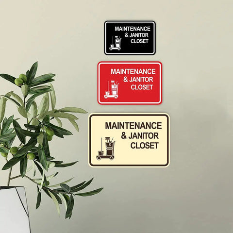 Classic Framed Maintenance And Janitor Closet Sign Black For Office Use Durable Plastic Construction With Strong Double Sided Foam Tape Easy Install No Fuss Clear Message For Quick Access Medium Size 1 Pack.