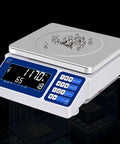 Hella Accurate 33 Pound Piece Counting Scale With Tight Zero Point Five Gram Specs Sturdy Bench Platform For Warehouse Inventory Jobs, showing digital readout with screws.