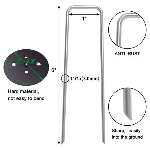 50 Pack 6 Inch Vapor Barrier Stakes With Landscape Staples And Gasket Caps Heavy Duty 11 Gauge Galvanized Steel Ground Staples