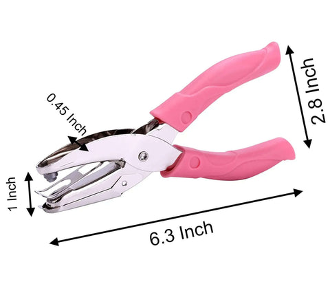 Heart Shaped Hole Punch For Crafting, 6.3 Inch Handheld Paper Punch With 1/4 Inch Heart Hole, pink soft leather handle, metal body.