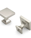 Sweet Brushed Nickel Cabinet Knobs 6 Pack Premium Zinc Alloy Square Drawer Pulls shown from side and top angle.