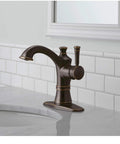 Valdosta Venetian Bronze 1 Handle 4 Inch Centerset WaterSense Bathroom Faucet With High Arc Spout ADA Compliant on sink