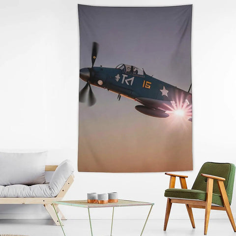 World War II Aircraft Wall Tapestry Large Polyester Print With Easy Hang Kit For Bedroom, Living Room, Or Chill Meditation Space