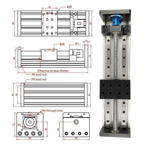 Heavy Duty Linear Rail Motor Kit With High Precision Ball Screw And Direct Drive Motor For Cnc Routers Laser Cutters And 3D Printers dimensions and design