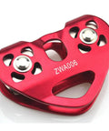 Red heavy duty zip line trolley pulley with bearings and stainless steel sheaves for mountaineering and rock climbing