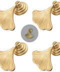 Golden Ginkgo Leaf Cabinet Knobs 4 Pack Pull Handles For Kitchen Bathroom Bedroom Doors And Drawers Zinc Alloy With Gold Finish Modern Drop Pendant Style Easy Grip Hardware