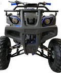 Front view of Beefy 200cc Full Size ATV Quad for Adults and Youth with LED Lights and rugged tires, automatic transmission with reverse.