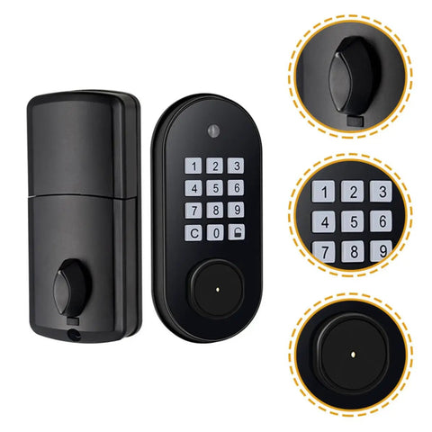 Hella Secure Slick Keyless Entry Door Lock With Electronic Keypad Deadbolt and Automatic Locking System, sleek black design.