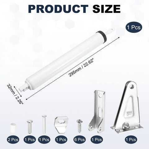 Pneumatic Storm Door Closer With Hold Open Feature Heavy Duty Metal Auto Closer For Security Doors And Screens Adjustable Closing Speed And Latch White Finish Fits 500 To 900 Mm Wide Doors, 295mm size