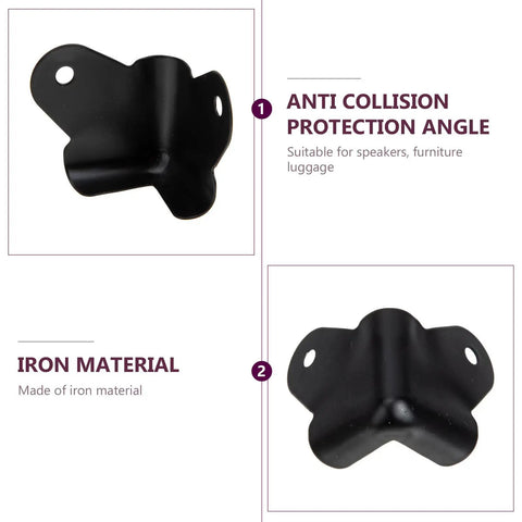Iron Corner Protectors Black Metal For Furniture And Speaker Cabinets Eight Pack Anti Collision Guards shown in detail