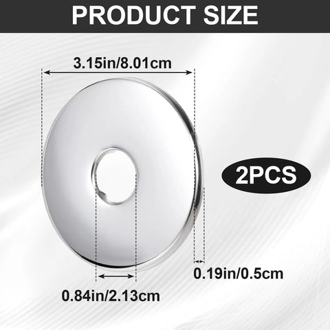 Top Shelf 2 Pack Large Shower Arm Flange Wall Cover With Solid 315 Inch Width displayed, showing dimensions for accurate fitting.