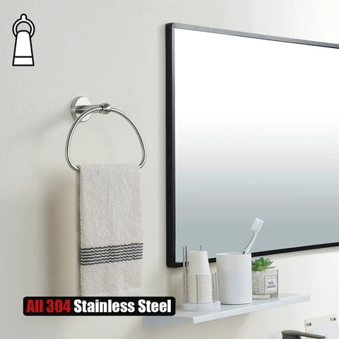 Brushed Finish 5-Piece Bathroom Hardware Set With Wall Mount For Tight Spaces Includes 7 Inch Towel Ring Stainless BAS165-BN