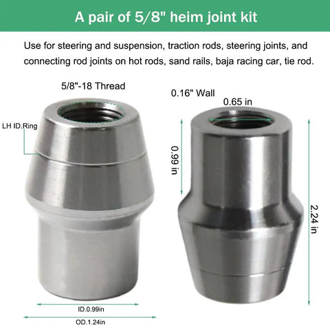 Bulletproof Heavy Duty 5/8 Inch Heim Joint Rod End Kit For Custom Track Bars And Dirt Roader Chassis Builds Knockout Suspension Linkage side view with dimensions.