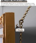 Picture Rail Hanging System Brass Kit For Gallery Art Display With Heavy Duty Wall Hardware For Paintings Photos Canvas, 5 hooks and chain close-up