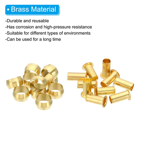 Brass Compression Ferrules Kit For Three Eighths Inch OD Hose Go To Fittings For Air Water Gas Lines 20 Pack Brass Sleeves Inserts