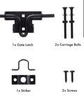 Slide Bolt Gate Latch With Padlock Hole and hardware in package, heavy duty sliding door lock for wooden fence, black