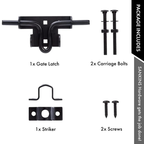 Slide Bolt Gate Latch With Padlock Hole and hardware in package, heavy duty sliding door lock for wooden fence, black