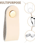 Slick Double Pack PU Leather Cord Organizer Ties for USB charger with snap closure, beige leather, multipurpose cable management.