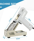 Portable 110V 50Hz 100W Desoldering Gun With Vacuum Pump for electronics, shown in stand with dimensions labels