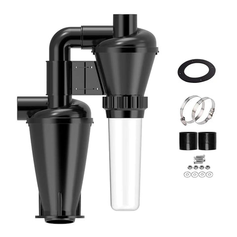 Double Filtration Cyclone Dust Collector For Woodworking, 50mm 2 Inch Turbocharged Industrial Separator with fittings and clamps