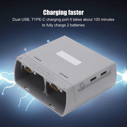 Portable Smart Dual Battery Charger Hub For Drones, Two Battery Charging Station With Smart Chip Control, front view