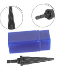 Electric Tube Expander With Hexagonal Handle For HVAC Copper Pipes, drill-ready with blue carrying case, shown in close-up.