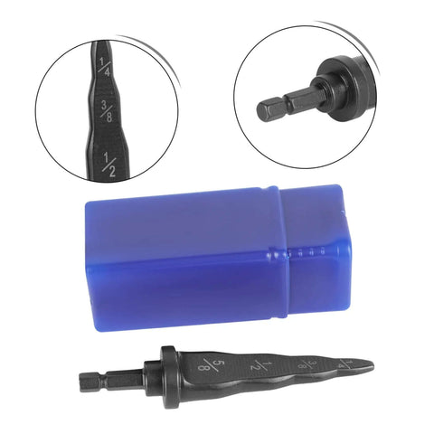 Electric Tube Expander With Hexagonal Handle For HVAC Copper Pipes, drill-ready with blue carrying case, shown in close-up.