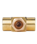 Two-piece brass needle valve set, 1/4" NPT female x 1/4" NPT female, gold finish.