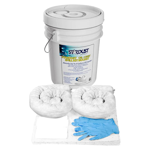 Oil Spill Response Kit With Portable Bucket OSHA Approved Includes 15 Absorbent Pads 2 Absorbent Socks 4 Disposal Bags And Nitrile Gloves Quick No Fuss Cleanup For Vehicles Shops And Jobsites
