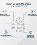 Compact Snowflake Shaped Multi Tool Wrench For Eyewear, Bike And Camping Repairs, Metal EDC Hex Key Set shown with features
