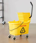 Commercial Side-Press Wringer Mop Bucket On Wheels 35-Quart Yellow Heavy-Duty Floor Cleaning System With Quick-Press Wringer