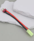 Four Pack Mini Tamiya To T Plug Adapter Cable 13cm 16AWG Silicone Wire For RC Battery Charging on stone backdrop