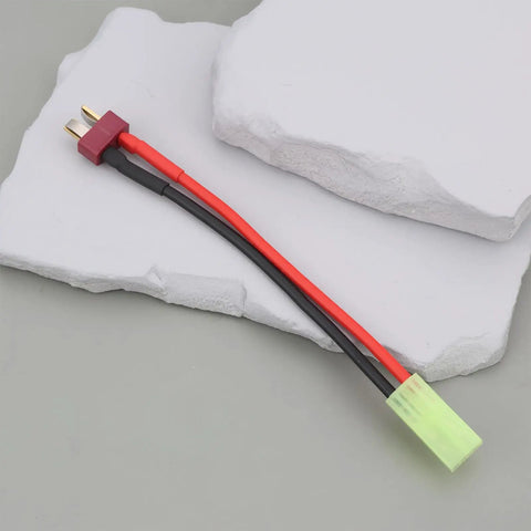 Four Pack Mini Tamiya To T Plug Adapter Cable 13cm 16AWG Silicone Wire For RC Battery Charging on stone backdrop
