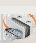 Set of 2 Frameless Glass Cabinet Door Hinges for Bathrooms, close-up of clamp style hinge with smooth operation mechanism