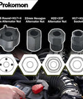 13 Piece Alternator Pulley Tool Kit For Car Maintenance Heavy Duty Decoupling And Pulley Removal Set Pro Grade Chrome Vanadium Steel For Quiet Ride Reduced Vibration And Extended Belt And Tensioner Life showing various adapter sizes.