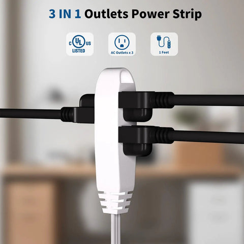 Ultra Handy 1-Foot 3-Outlet Extension Cord Two Pack Grounded Multi Outlet UL Listed 16/3 SPT-3 Cable in use