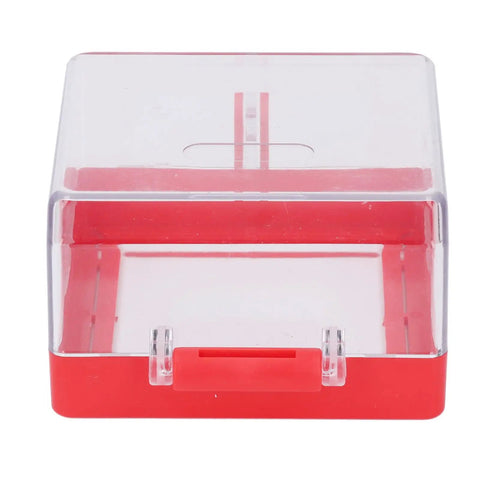 Emergency Stop Button Cover And Switch Protector Transparent Case With Mounting Parts For Industrial Equipment Keeps Unauthorized Use In Check During Maintenance Red ABS Base And Clear PC Body, front view