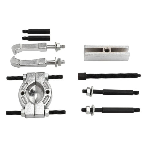 Nine Piece Bearing Separator Kit For Pinion Removal And Axle Drive Puller With Two Three Jaw Heads Adjustable From Zero To Ninety Degrees For Shop For Garages And Mobile Mechanics Who Want Bang For Buck And Straight Up Quality., steel bearing separator and puller kit with threaded rods and jaws