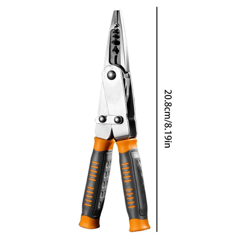 Heavy Duty Wire Stripper And Diagonal Cutting Pliers Real Workhorse Dual Head Design with grey and orange handles, 20.8cm long.