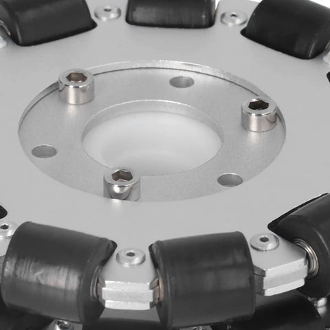 Built Tough Double Aluminum Omnidirectional Wheel With Twenty Two Rubber Rollers 127mm Diameter And Forty Six Pound Load Rating For Hassle Free Robotics Builds And Smooth Side To Side Rolling