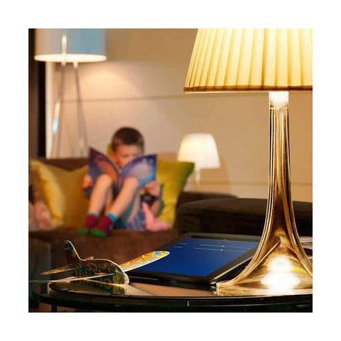 Smart White LED A19 Bulbs Starter Kit With Hub Dimmable 60W Equivalent Two Pack in living room setting