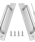 2 Pack Sliding Barn Door Handle With Plate, 128mm Center Hole Distance, 5 Inch Center, Durable Aluminium Alloy Cabinet Pull Handles For Sliding Doors, Closets, Dressers, And Kitchen Drawers, Silver Finish